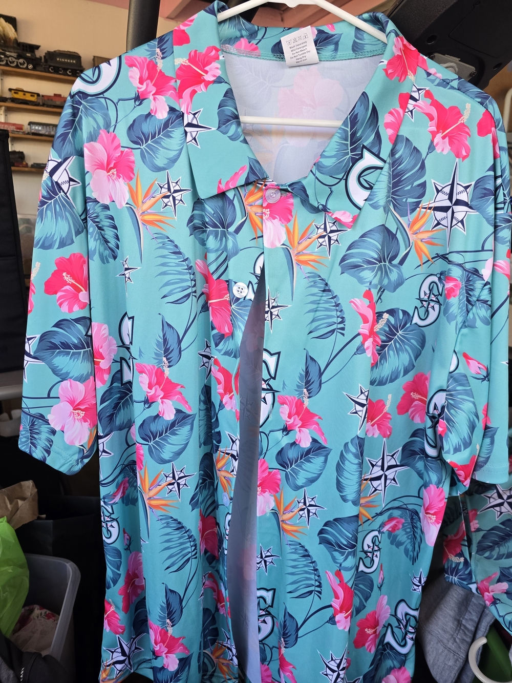 Seattle Mariners Casual Aqua Tropical Floral Button-Down Shirt